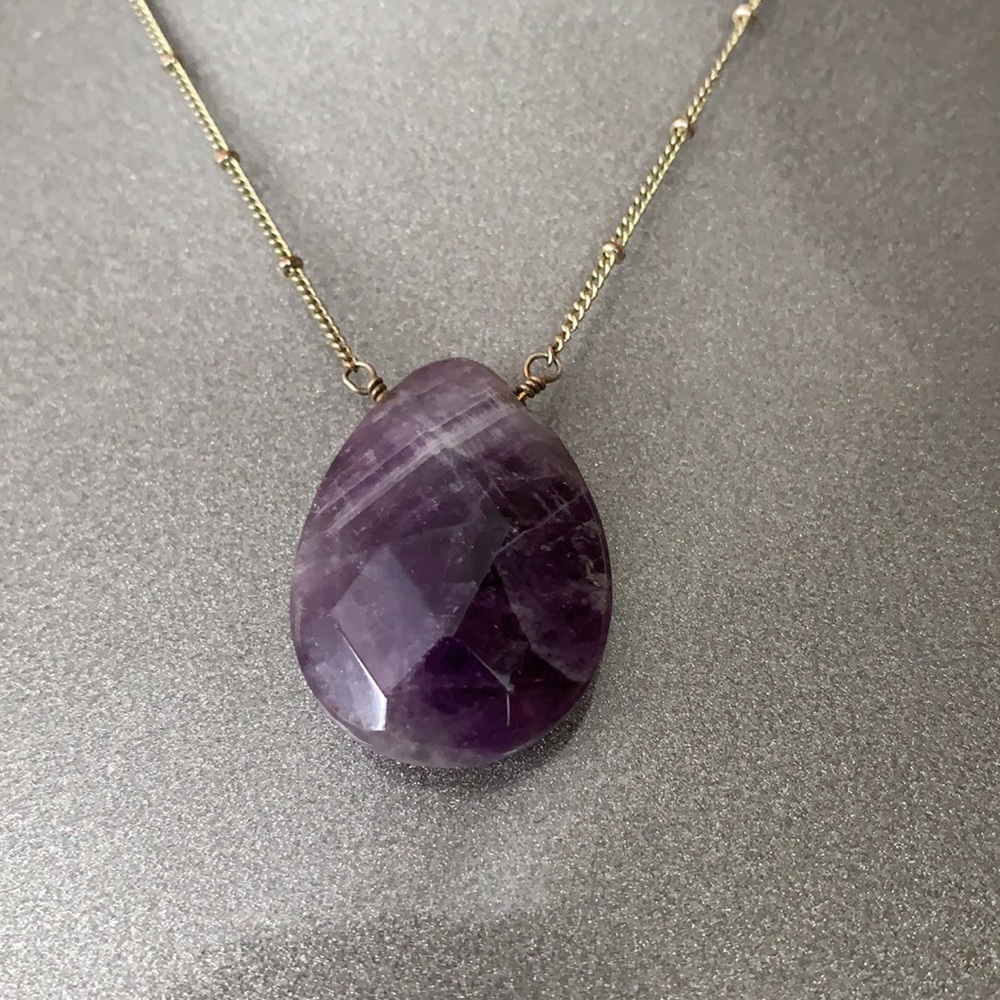 Raw Amethyst Faceted Pendant on Silver Chain
